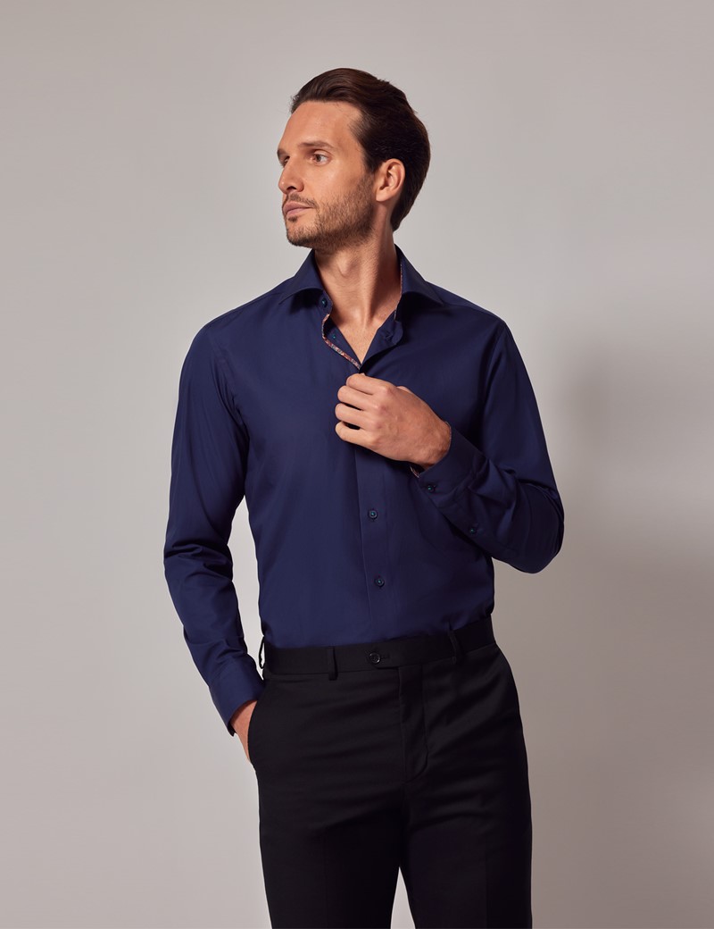Men's Navy Slim Shirt - Contrast Detail