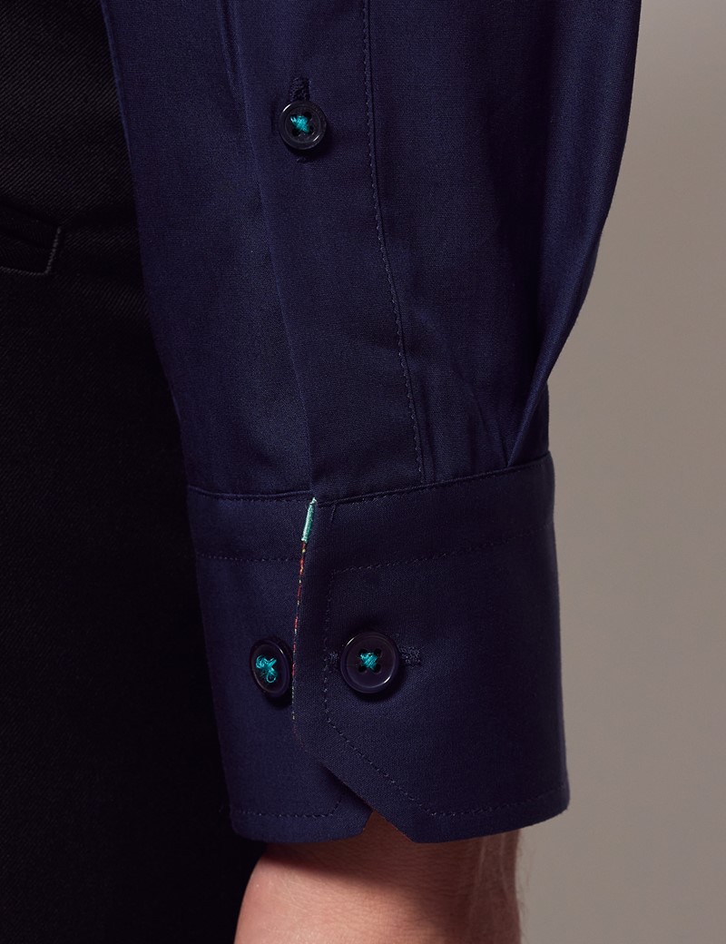 Mens Navy Slim Shirt Contrast Detail