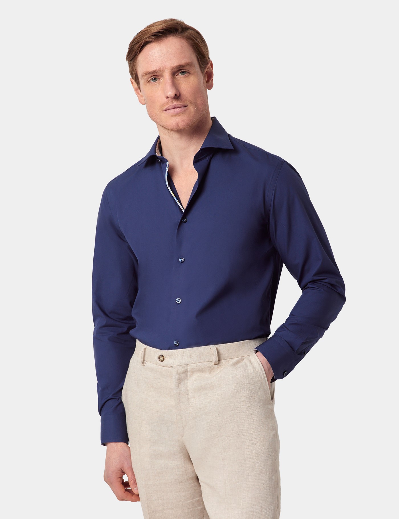 Hawes & Curtis Slim Fit Navy Curtis Shirt | Contrast Detail Size: XXXL