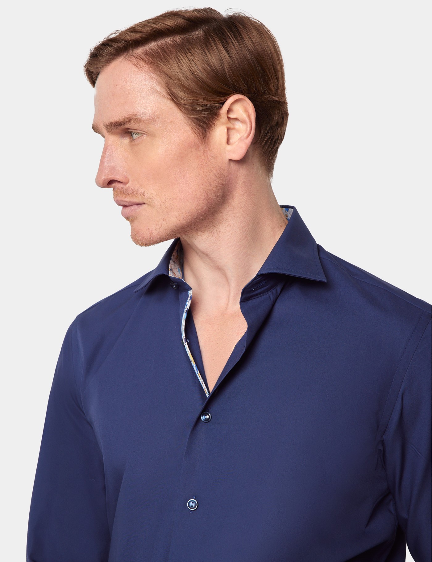 Hawes & Curtis Slim Fit Navy Curtis Shirt | Contrast Detail Size: XXXL image 3
