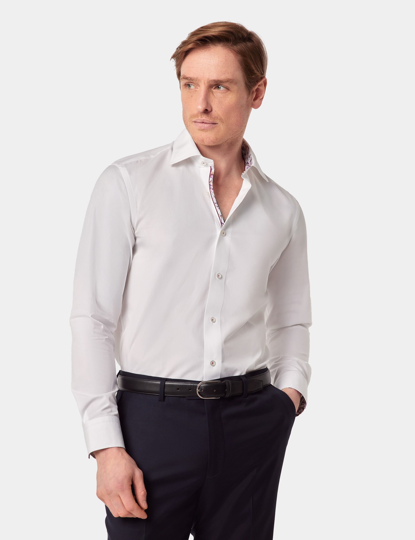 Hawes & Curtis Slim Fit White Curtis Shirt | Contrast Detail Size: XXXL