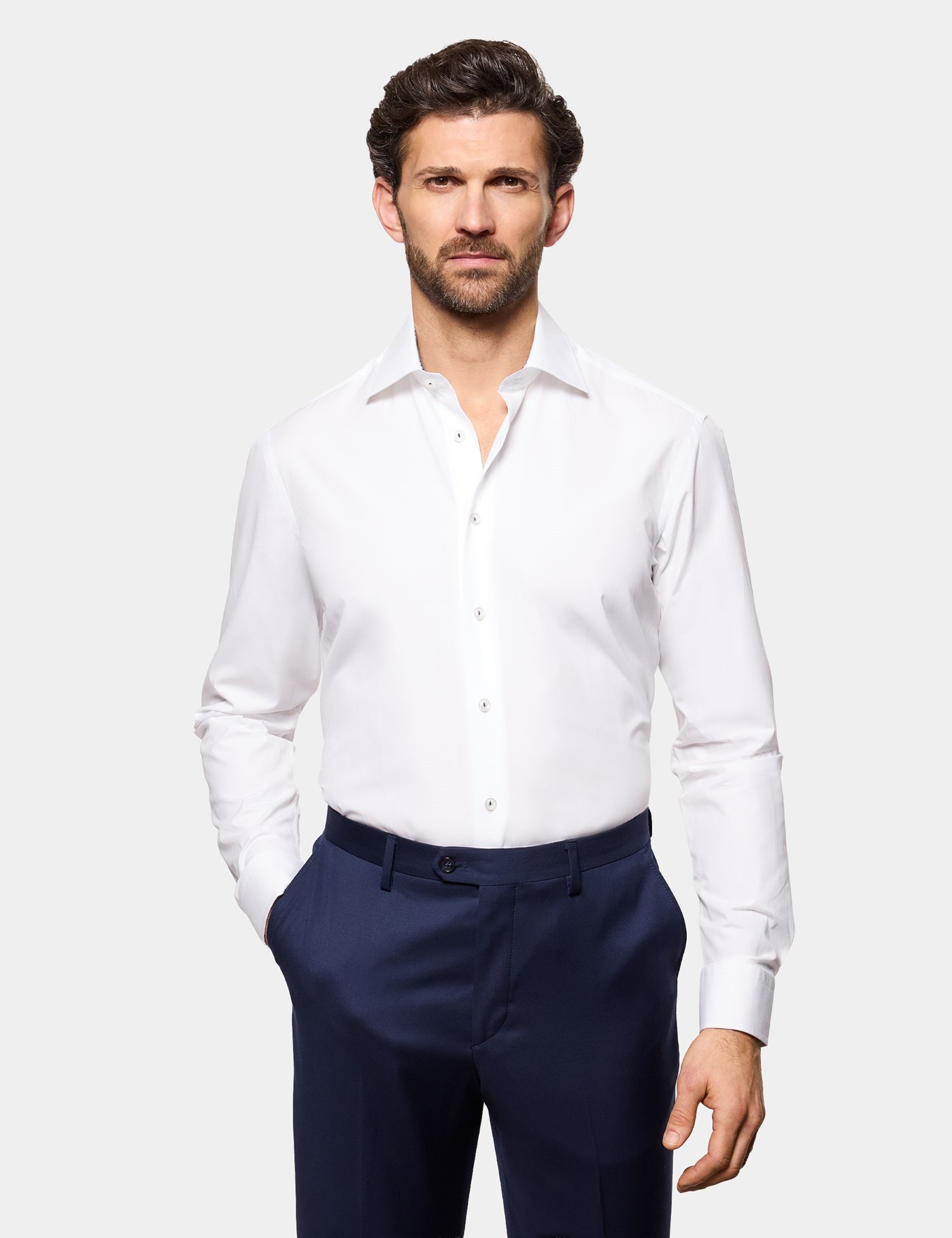 Hawes & Curtis Slim Fit White Curtis Shirt | Contrast Detail Size: XL