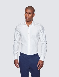 Curtis Plain White Poplin Relaxed Slim Fit Shirt - Low Collar