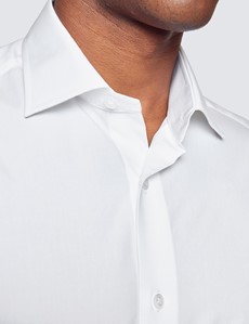 Curtis Plain White Poplin Relaxed Slim Fit Shirt - Low Collar