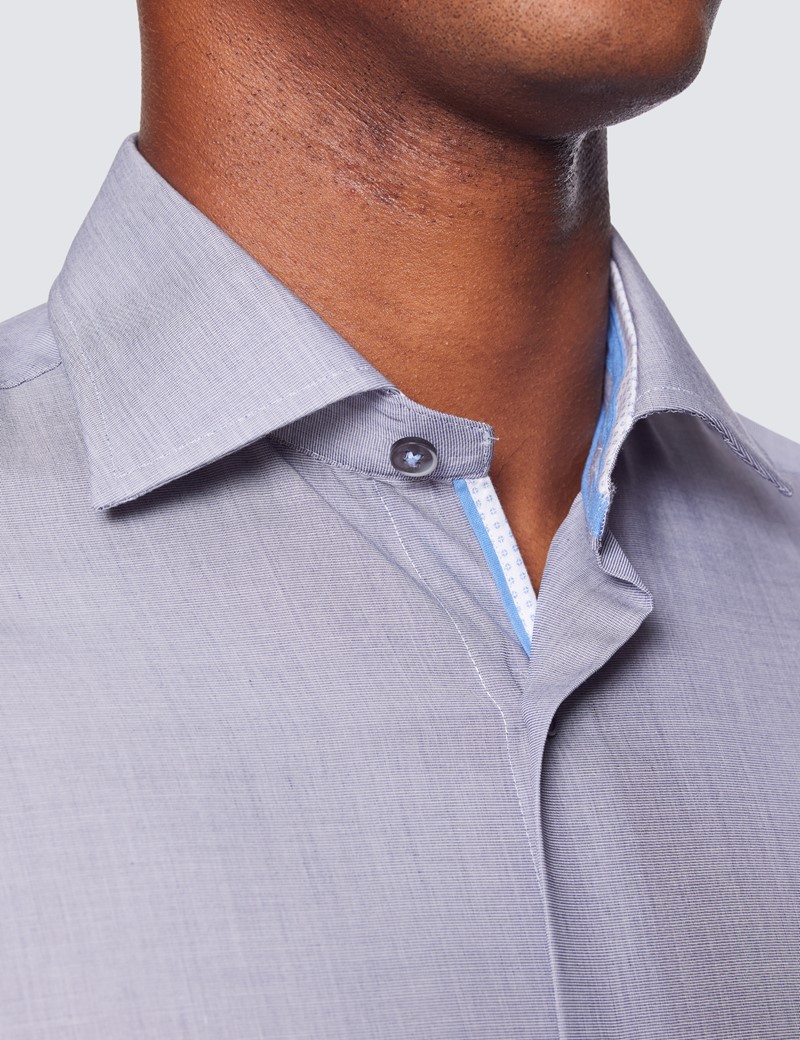 Men's Grey End On End Slim Shirt - Contrast Detail