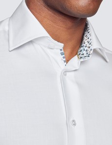 Curtis White Twill Relaxed Slim Fit Shirt With Contrast Detail - Low Collar