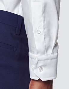 Curtis White Twill Relaxed Slim Fit Shirt With Contrast Detail - Low Collar