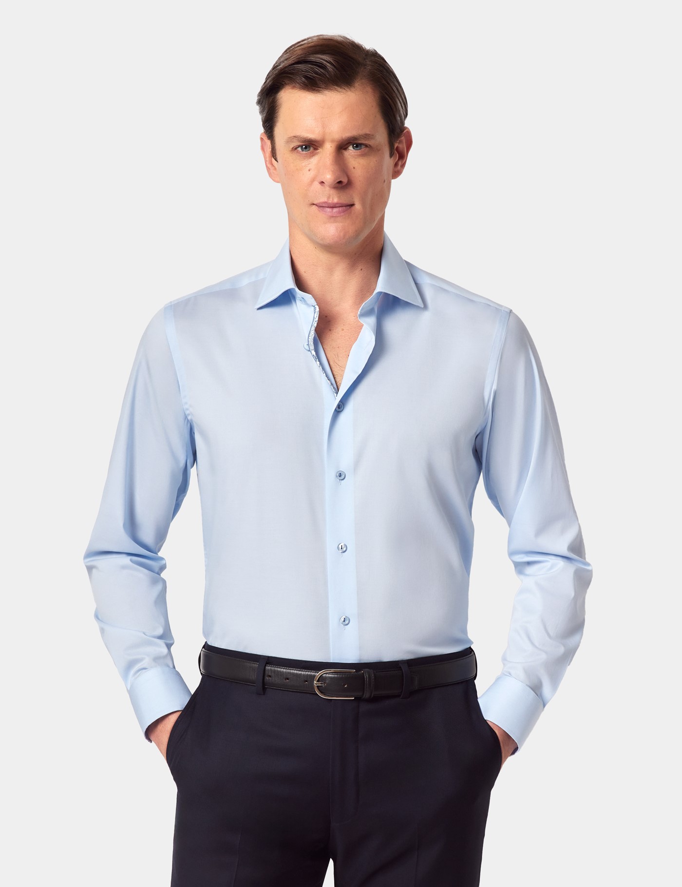 Hawes & Curtis Slim Fit Light Blue Curtis Shirt | Contrast Detail Size: XXXL