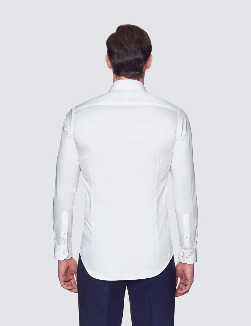 Curtis White Relaxed Slim Fit Shirt With Contrast Detail - Low Collar
