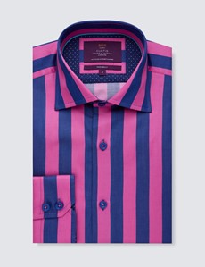 Men's Curtis Fuchsia & Blue Stripe Relaxed Slim Fit Shirt - Low Collar