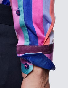 Men's Curtis Purple & Blue Multi Stripe Relaxed Slim Fit Shirt - Low Collar