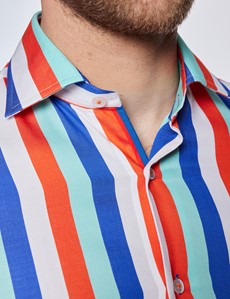 Men's Curtis Orange & White Large Stripe Relaxed Slim Fit Shirt - Low Collar