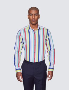 Curtis Yellow & Red Multi Colour Stripe Relaxed Slim Fit Shirt - Low Collar