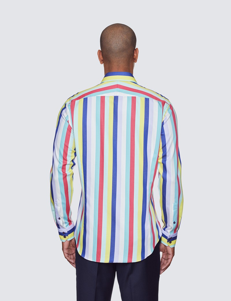 Curtis Yellow & Red Multi Colour Stripe Relaxed Slim Fit Shirt - Low Collar