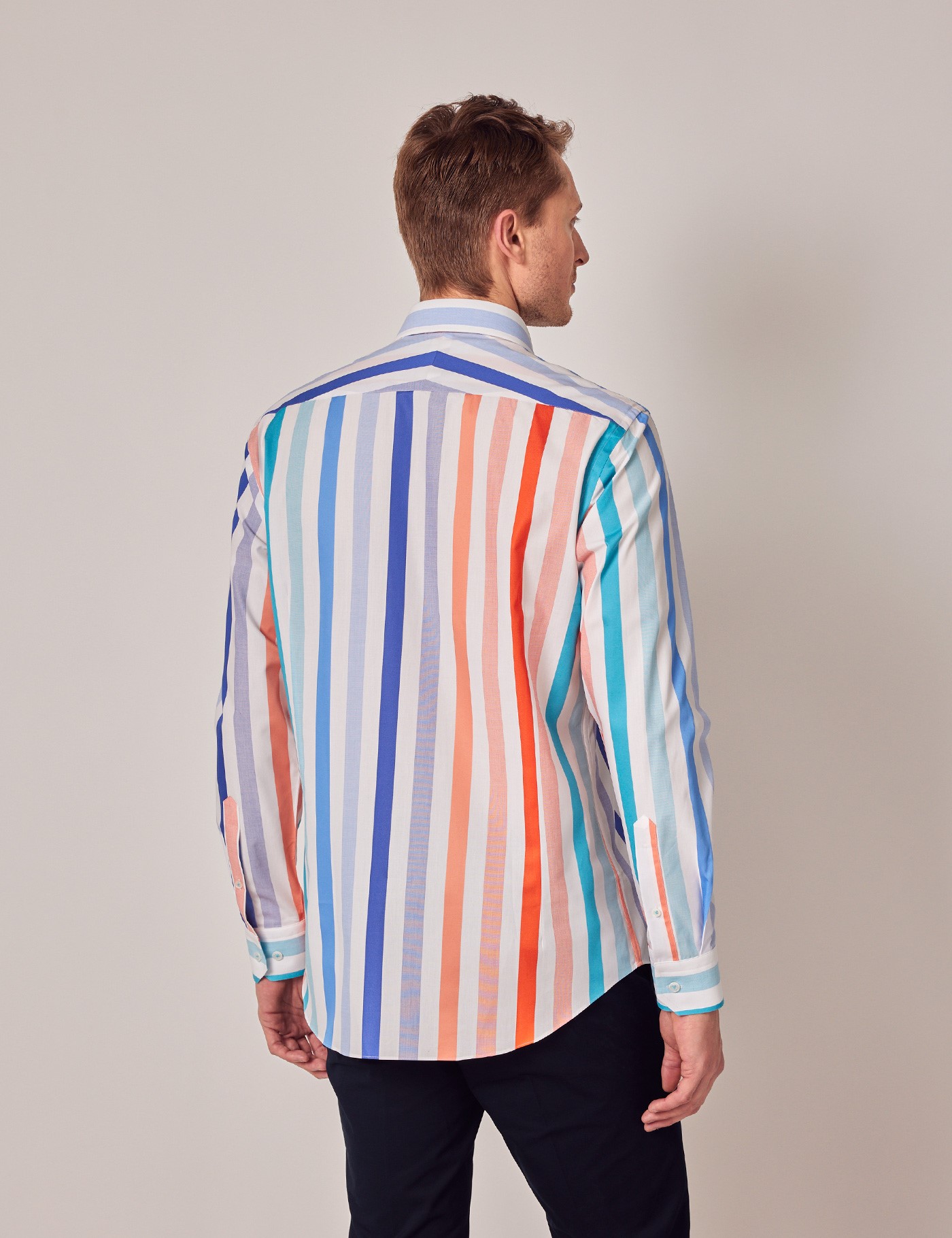 White & Blue Stripe Print Dobby Slim Shirt | Hawes & Curtis