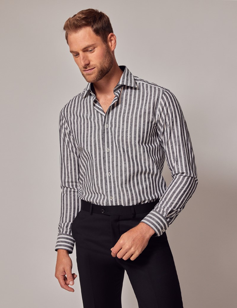Men's White & Grey Paisley Stripe Slim Shirt