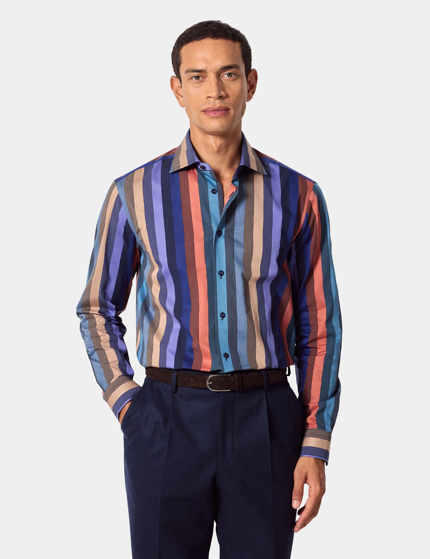 & Slim Fit & Brown Stripe Shirt