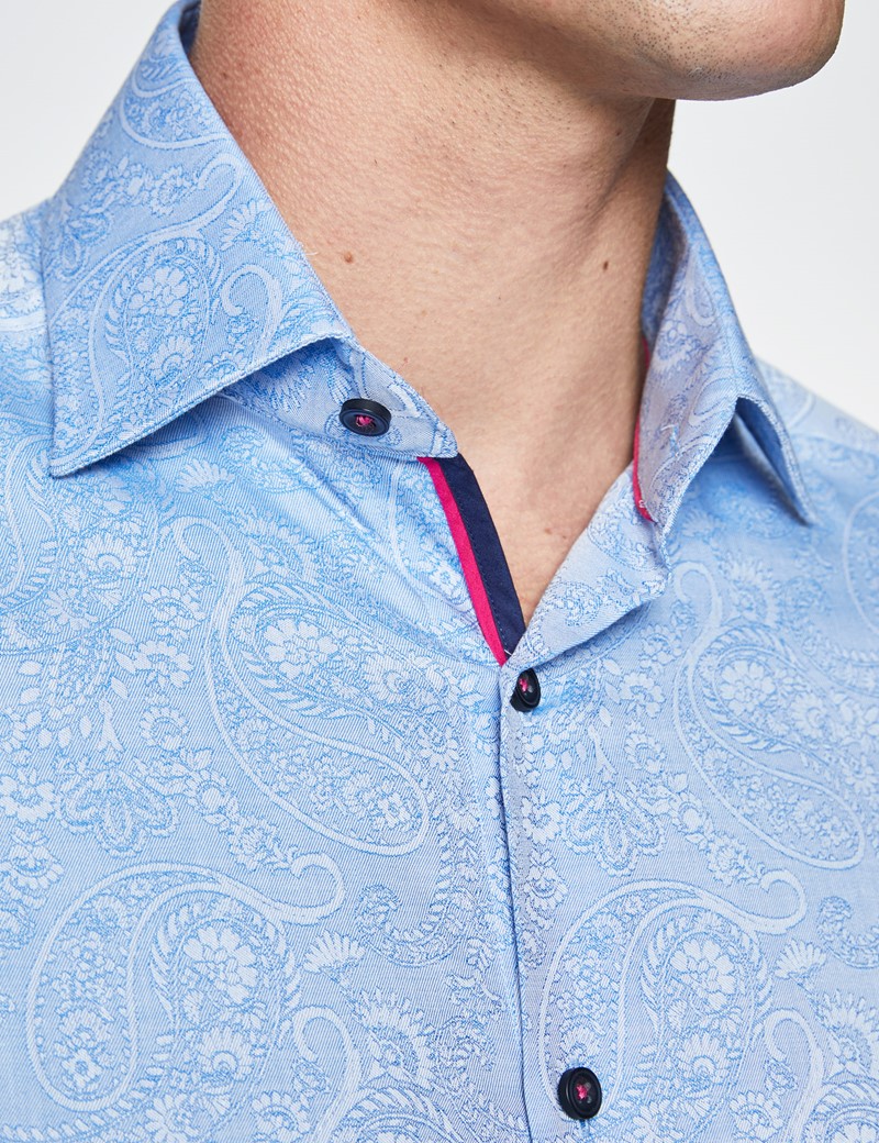 Men's Curtis Light Blue Paisley Print Shirt - Low Collar