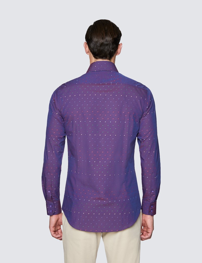 Men's Curtis Purple and Red Cotton Shirt - Low Collar