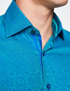Men's Curtis Green and Blue Cotton Shirt - Low Collar