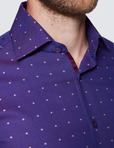 Men’s Curtis Purple Tiny Dots Dobby Piccadilly Slim Fit Shirt - Low Collar