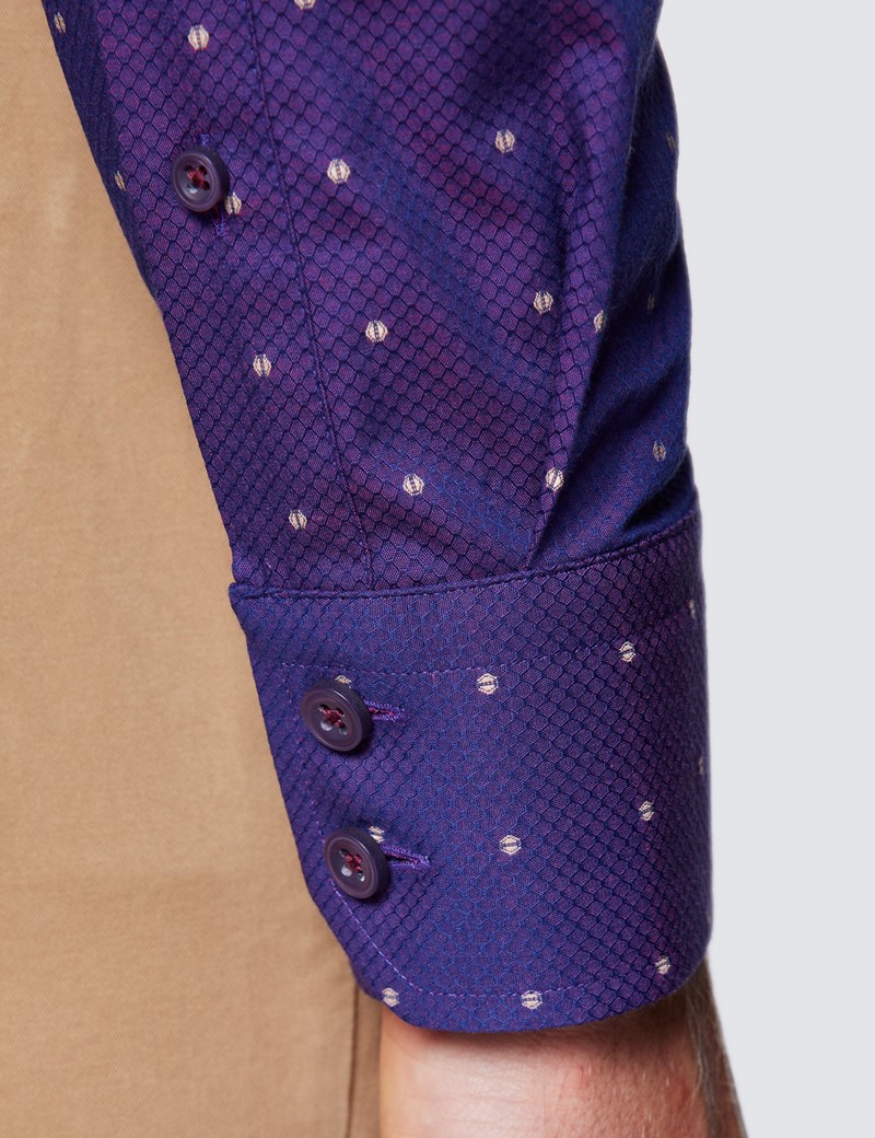 Men’s Curtis Purple Tiny Dots Dobby Piccadilly Slim Fit Shirt - Low Collar