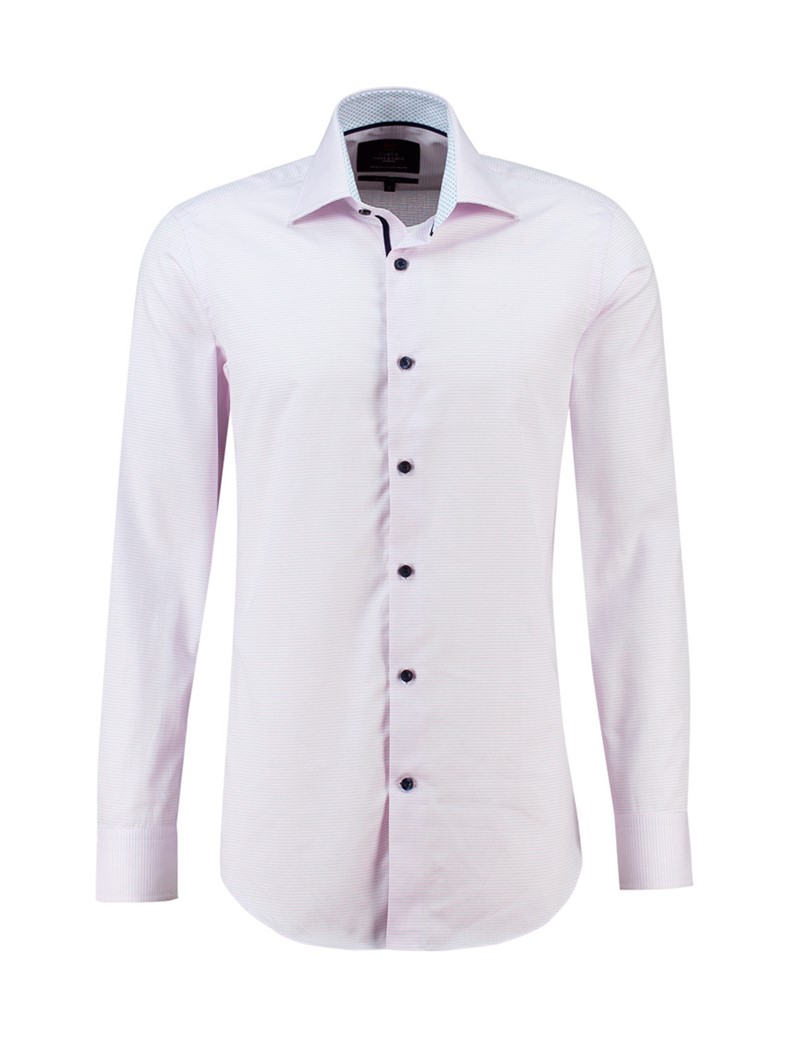 Men’s Curtis White & Pink Dobby Weave Slim Fit Shirt - One Button Collar - Single Cuff