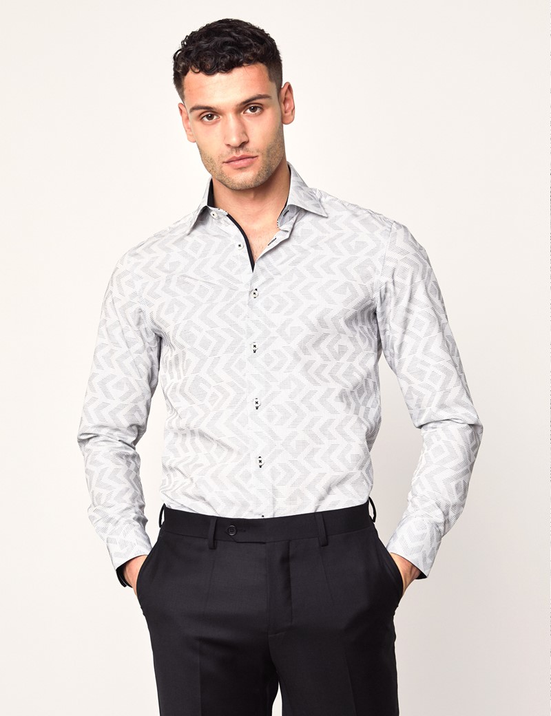 Men’s Curtis White & Black Geometric Jacquard Slim Fit Shirt Single