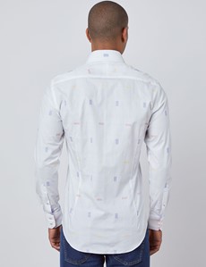 Men’s Curtis White & Orange Geometric Dobby Slim Fit Shirt - Single Cuff