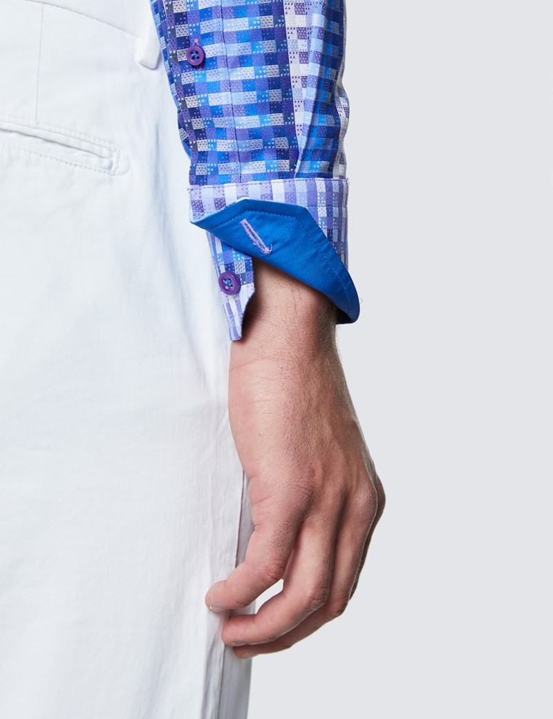 Men's Curtis Navy and Blue Cotton Shirt - Low Collar