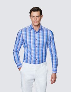 Men's Curtis Navy and Blue Cotton Shirt - Low Collar