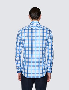 Men’s Curtis White & Blue Medium Checks Relaxed Slim Fit Shirt - Low Collar