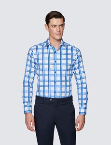 Men’s Curtis White & Blue Medium Checks Relaxed Slim Fit Shirt - Low Collar
