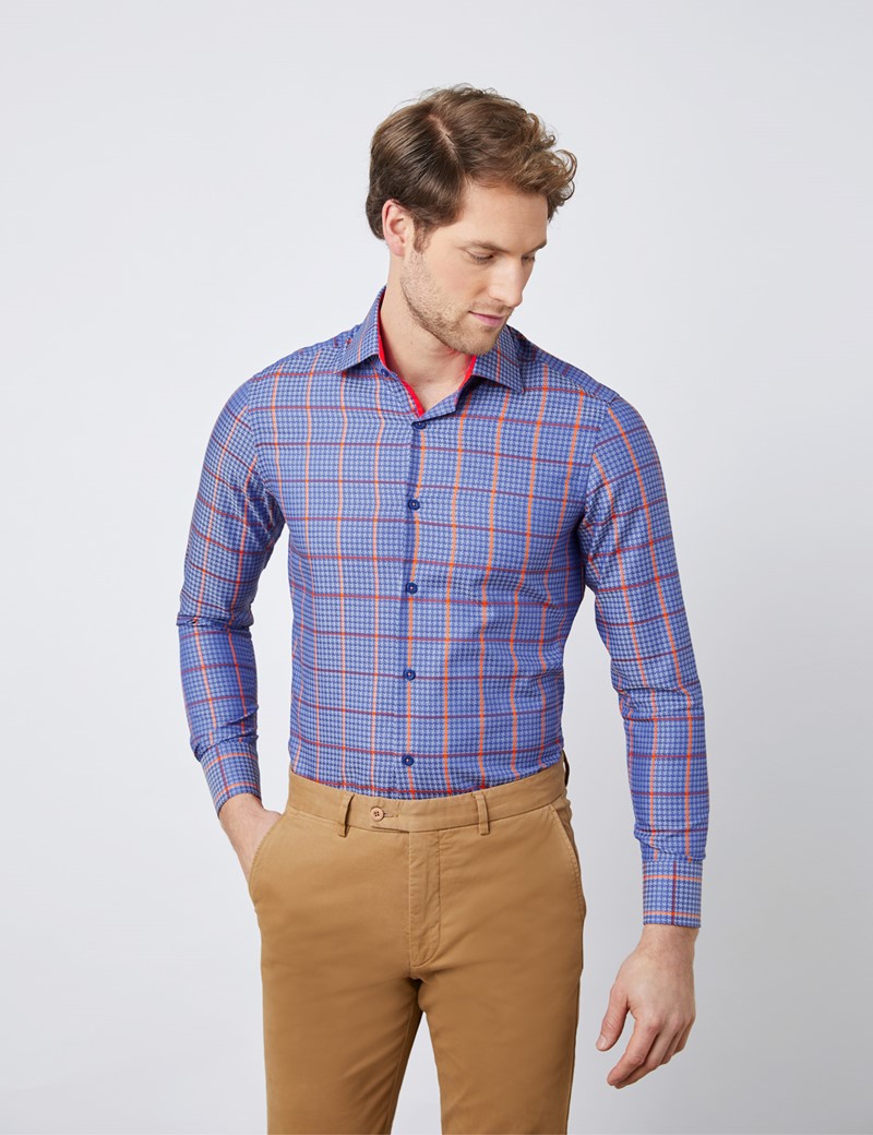 100% Cotton Stretch Slim Fit Shirt with Medium Checks and Single Cuff ...