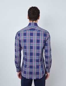 Men’s Curtis Navy & Red Multi Check Relaxed Slim Fit Shirt - Low Collar