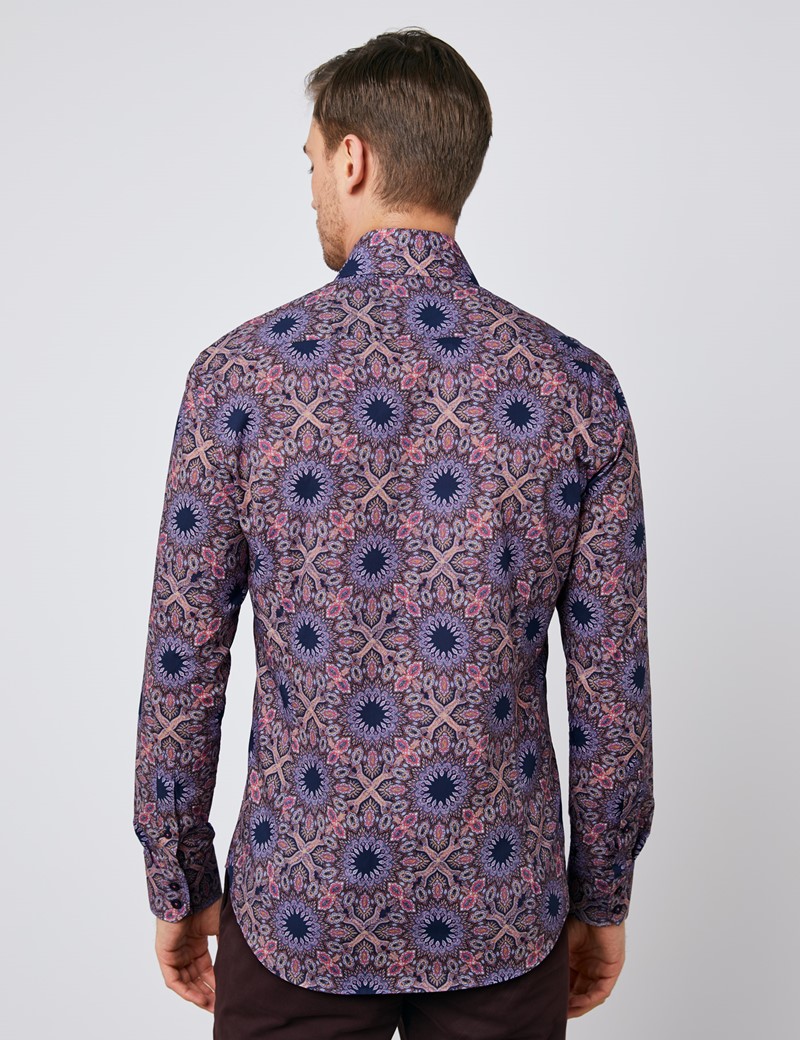 Men’s Curtis Navy & Pink Paisley Slim Fit Shirt - Single Cuff | Hawes ...