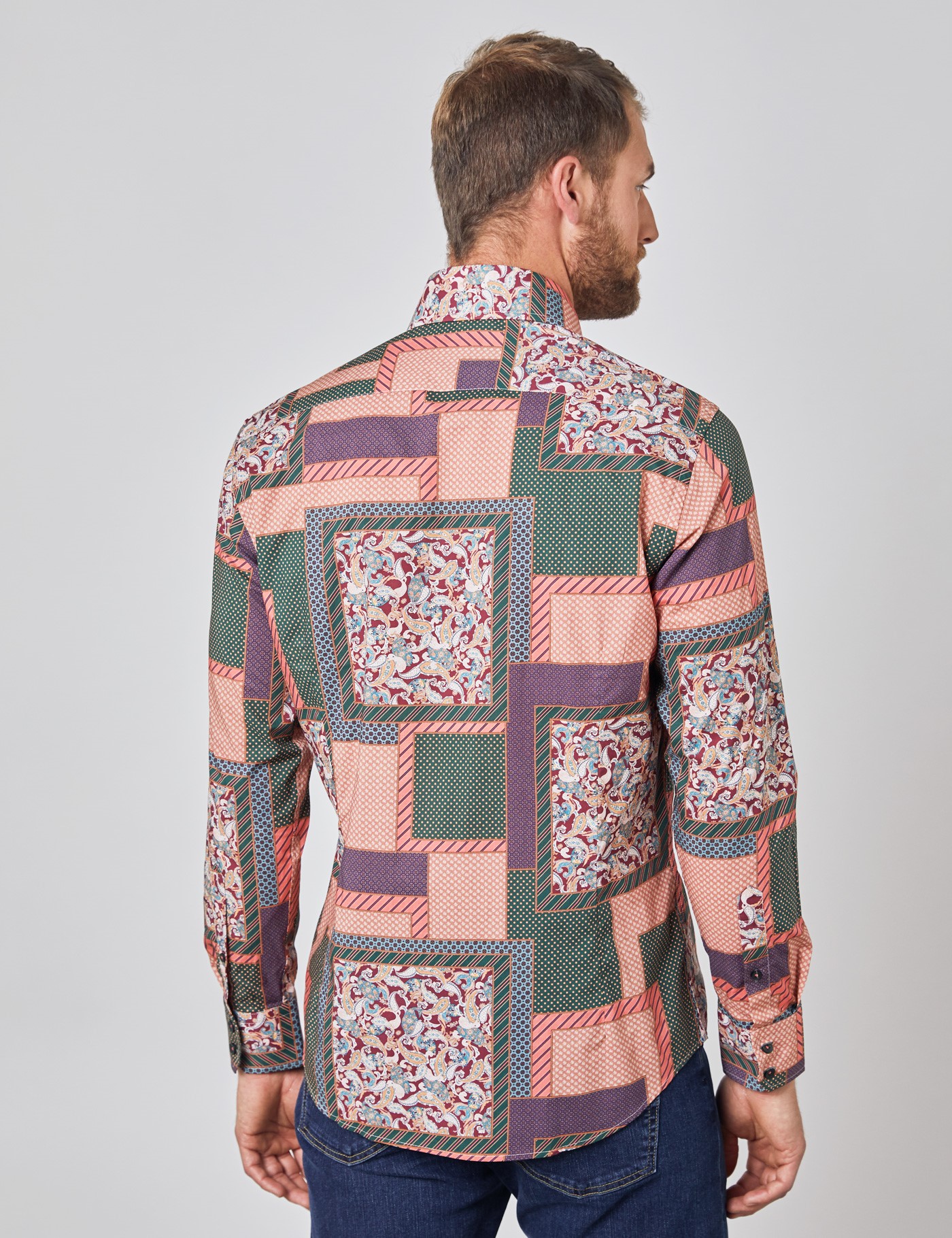 Easy Iron Cotton Patchwork Design Men's Slim Fit Shirt with Single Cuff