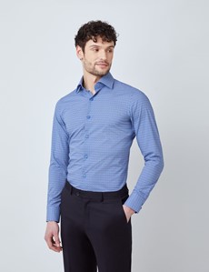 Men’s Curtis Blue & Green Geometric Print Relaxed Slim Fit Shirt – Low Collar