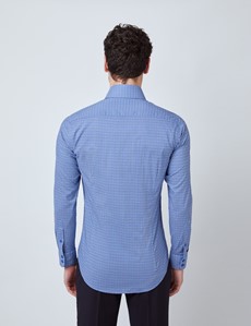 Men’s Curtis Blue & Green Geometric Print Relaxed Slim Fit Shirt – Low Collar