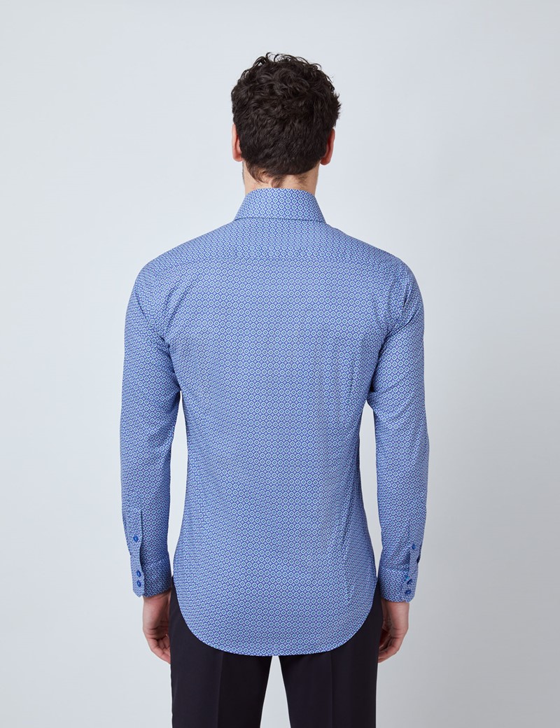 100% Cotton Men’s Relaxed Slim Fit Shirt With Geometric Print in Blue ...