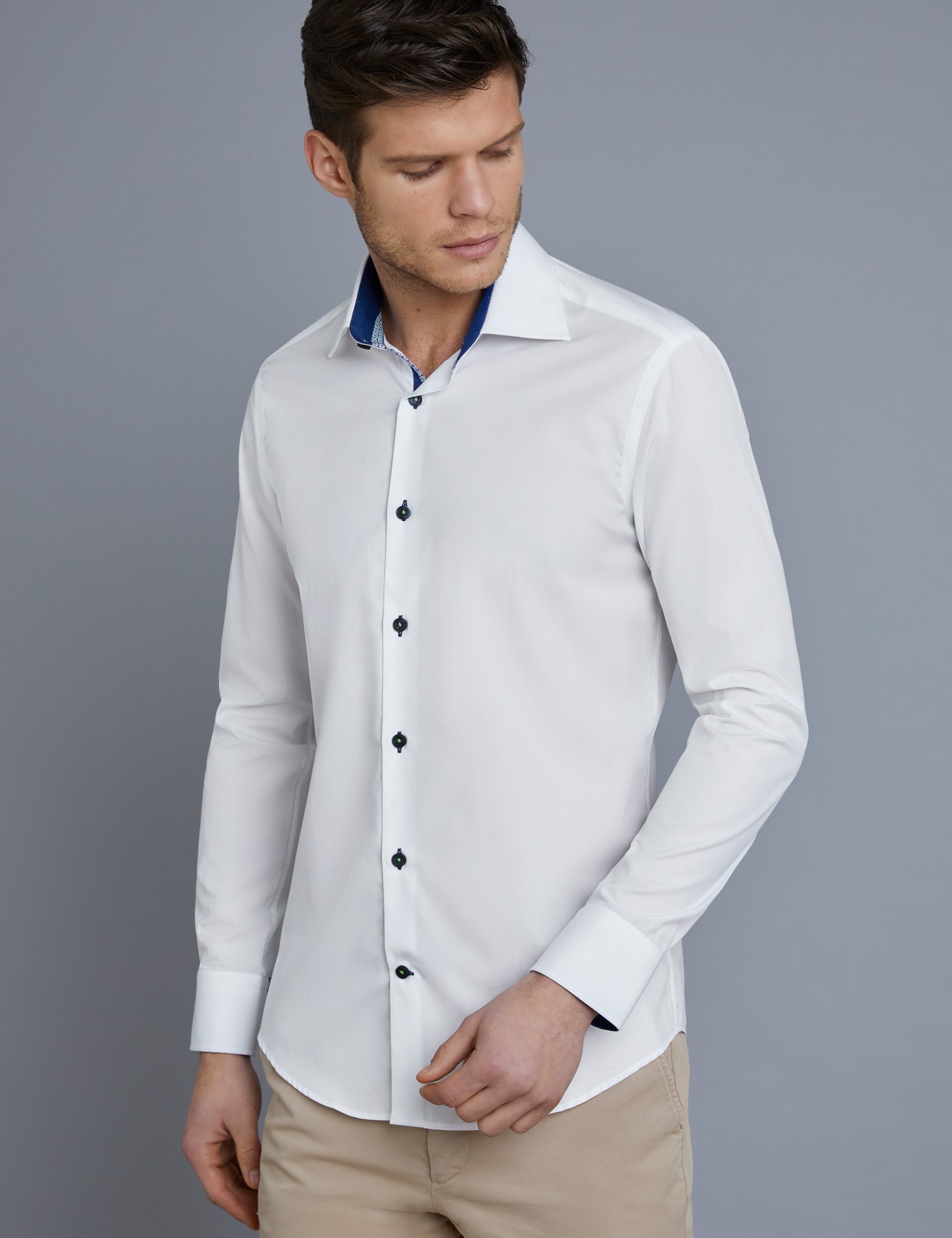 Men's Curtis White Slim Fit Shirt With Blue Contrast Detail - Single ...
