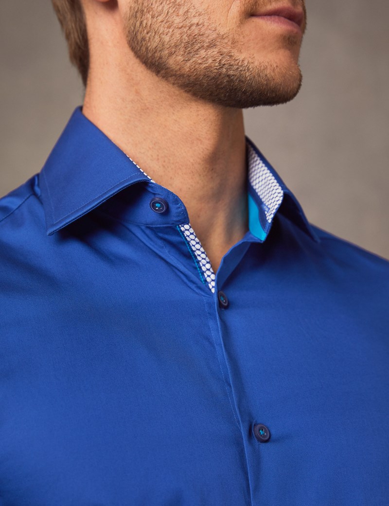 Men’s Curtis Electric Blue Slim Fit Shirt with Contrast Detail Single