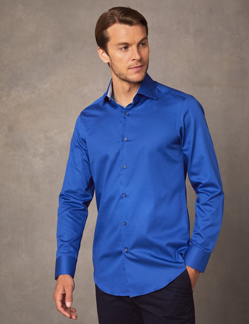 Men’s Curtis Electric Blue Slim Fit Shirt with Contrast Detail - Single ...
