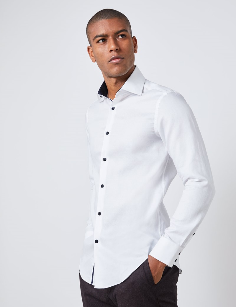 Men’s Curtis White Slim Fit Shirt with Contrast Detail - Single Cuff ...