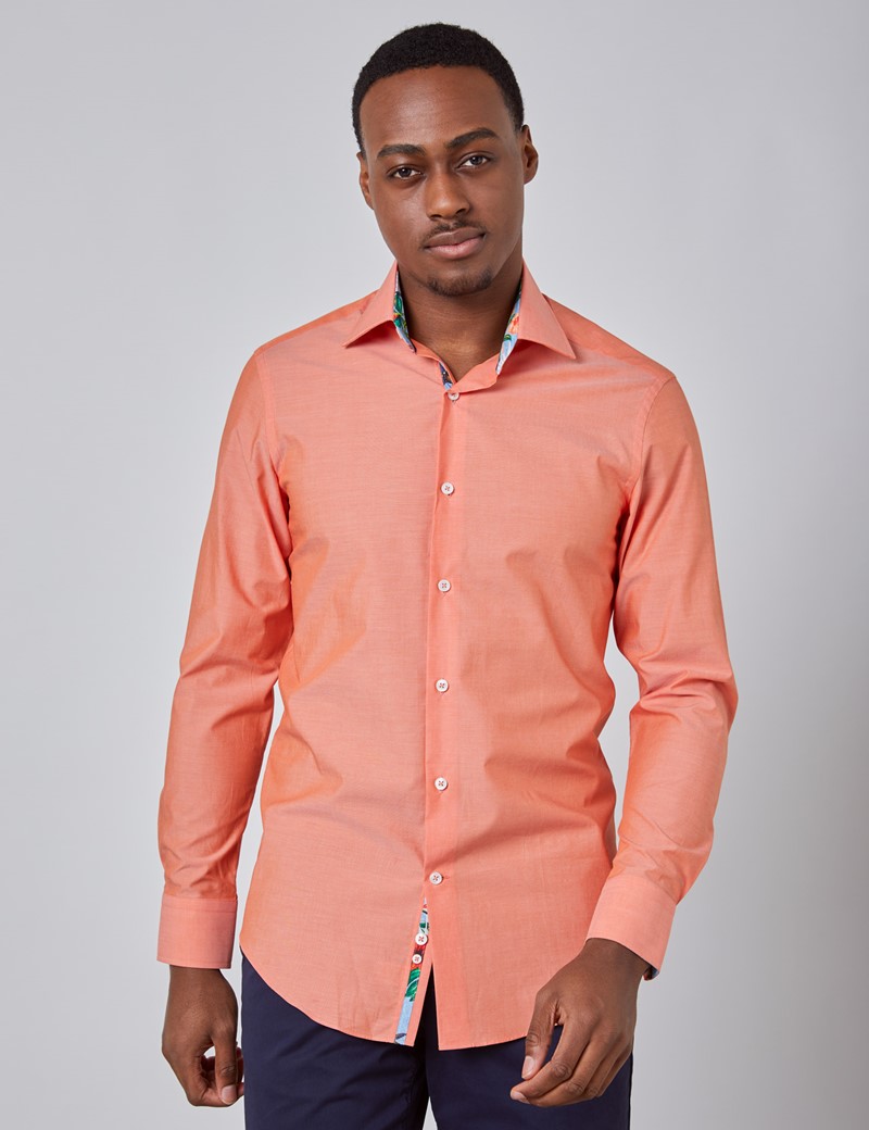 100% Cotton Slim Fit Shirt with Single Cuff in Orange | Hawes & Curtis ...