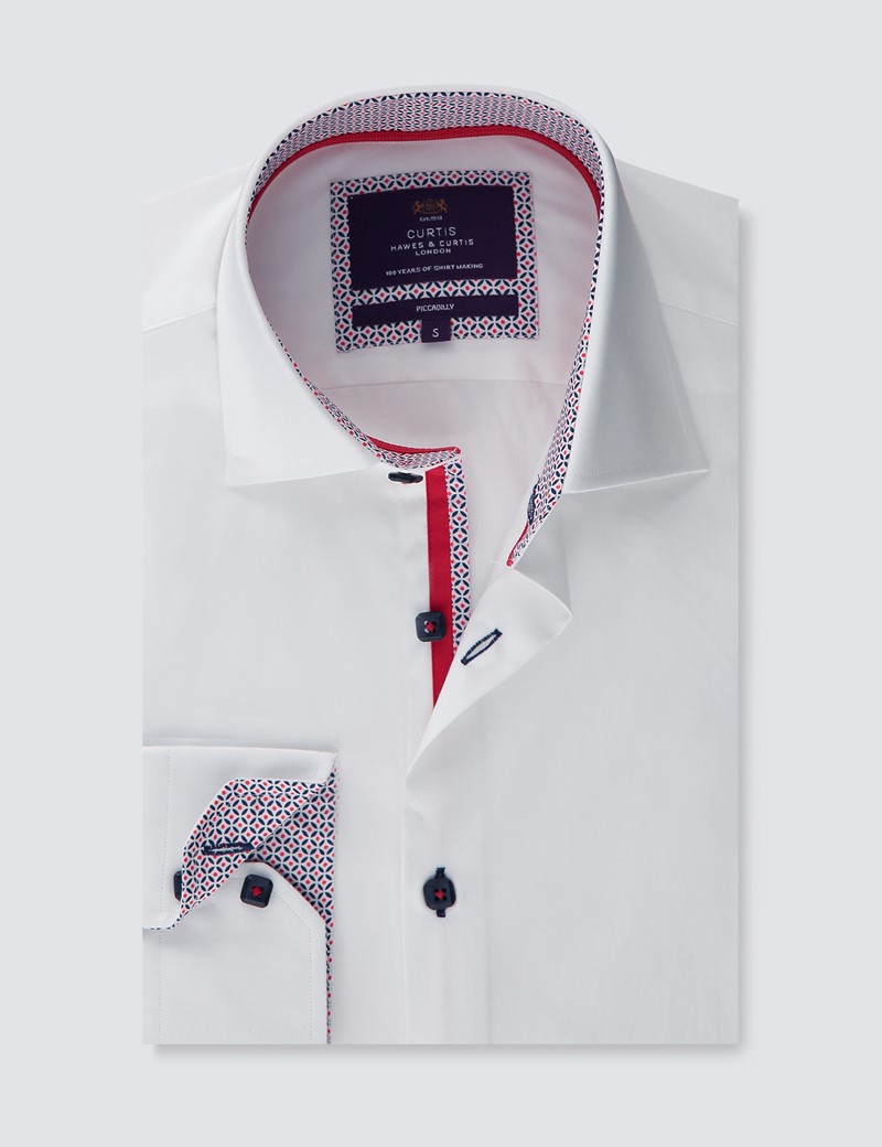 Plain Piccadilly Men’s Slim Fit Shirt with Single Cuff in White | Hawes ...