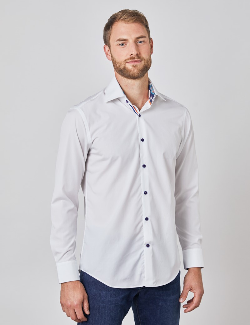 Low Collar Men’s Plain Slim Fit Shirt with Single Cuff in White | Hawes ...