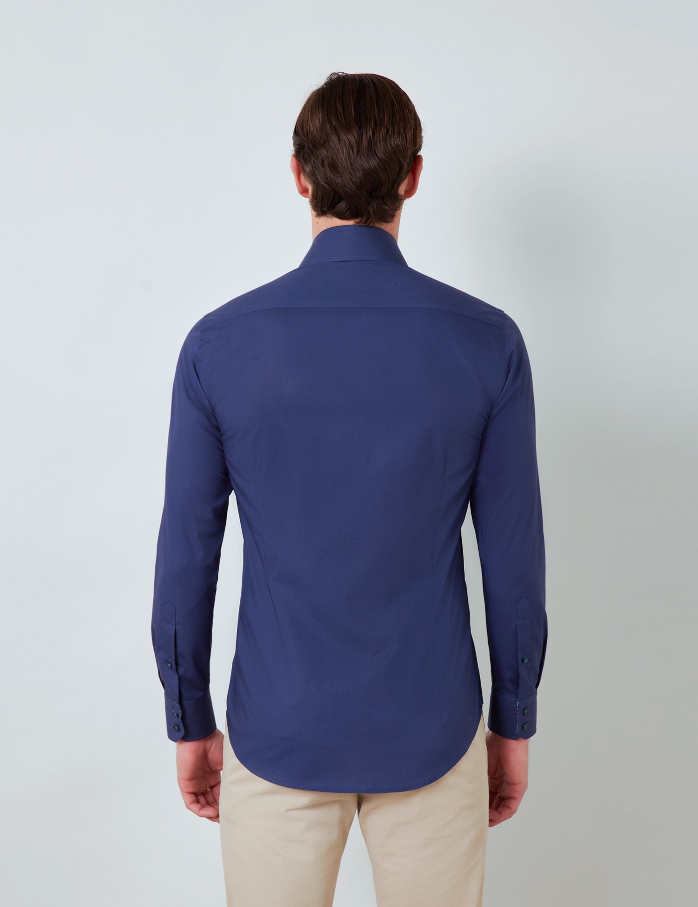 Cotton Men's Relaxed Slim Fit Shirt with Contrast Details and Low