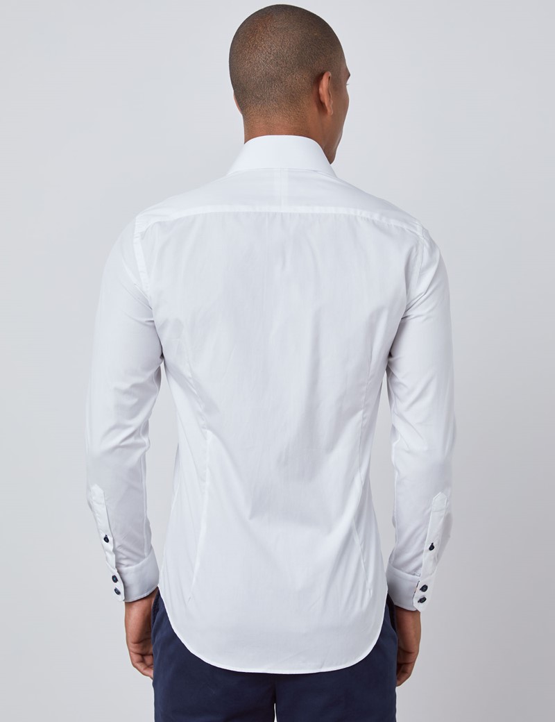Men’s Curtis White Cotton Poplin Slim Fit Shirt With Contrast Detail ...