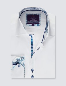 Men’s Curtis Plain White Piccadilly Stretch Slim Fit Shirt - Low Collar - Single Cuff